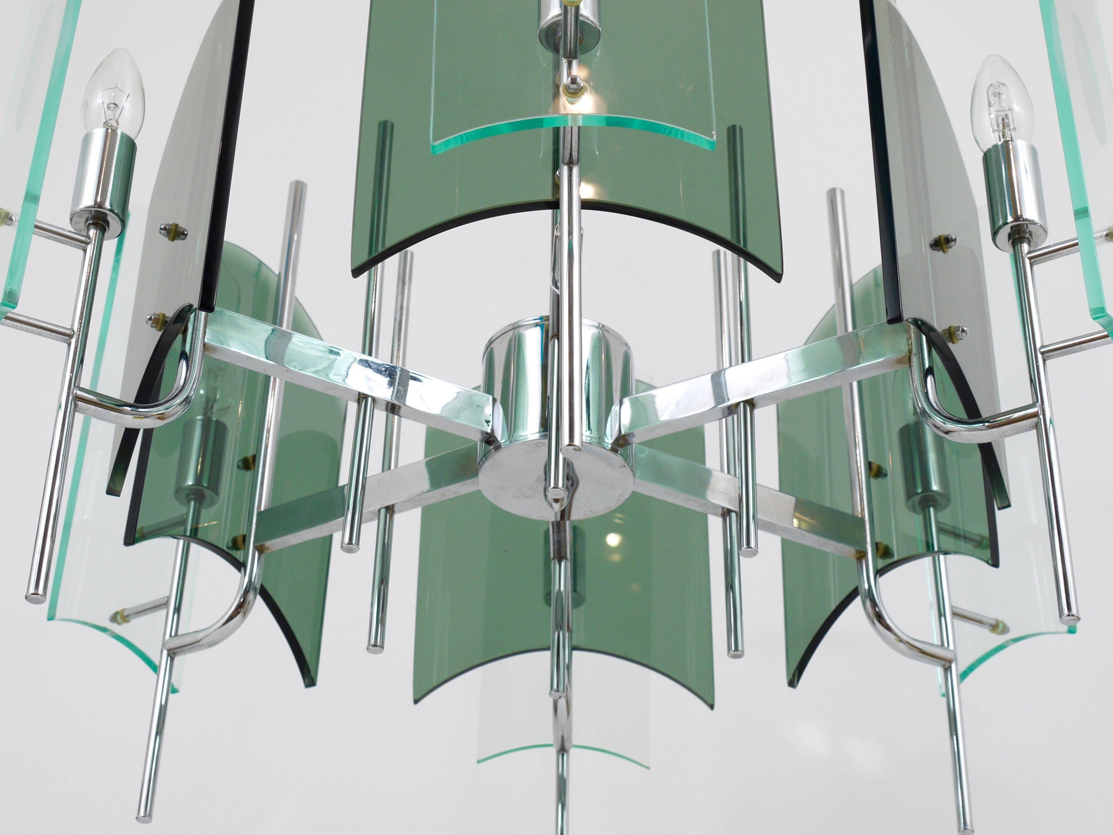 Large glass pendant lamp in Fontana Arte style, mid-century, Italy, 1960s.