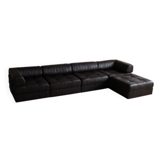 De Sede DS-88 modular sofa in dark brown patchwork leather, Switzerland 1970s