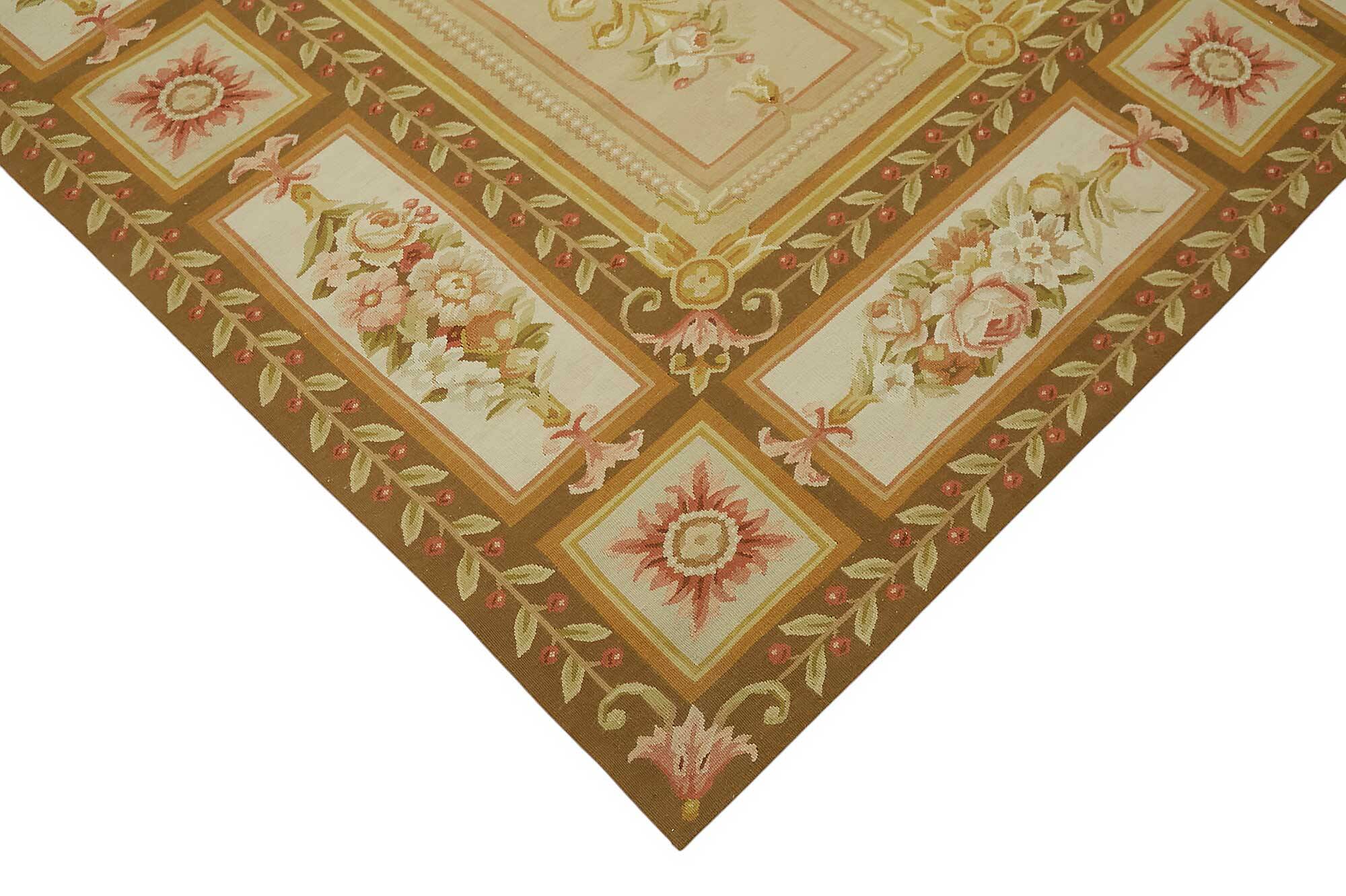 Handmade European Vintage Aubusson Kilim 268 cm x 373 cm