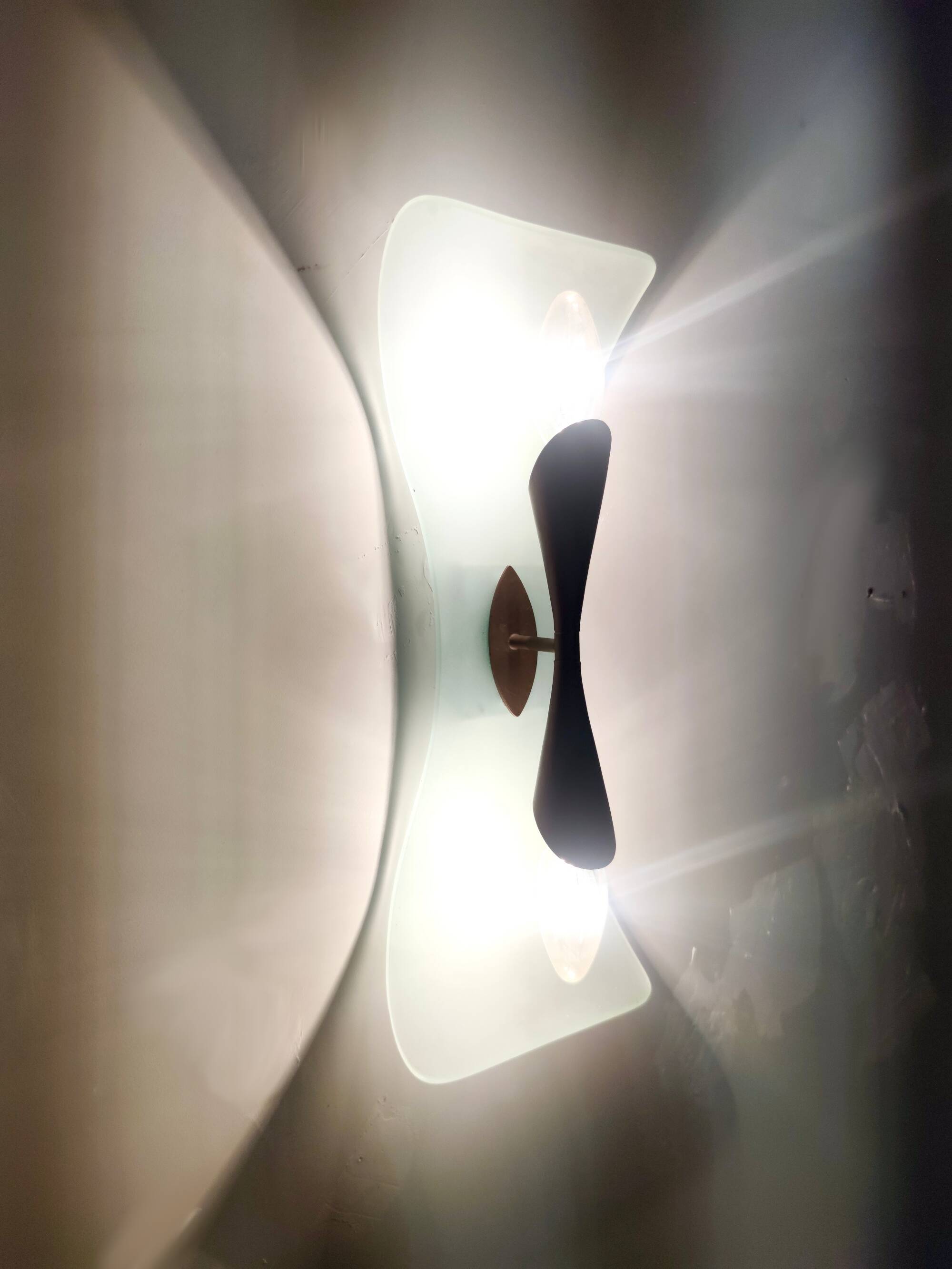 Vintage Brass and Etched and Curved Glass Wall Light ascribable to Fontana Arte