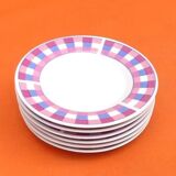 6 small porcelain plates/saucers with checkered pattern