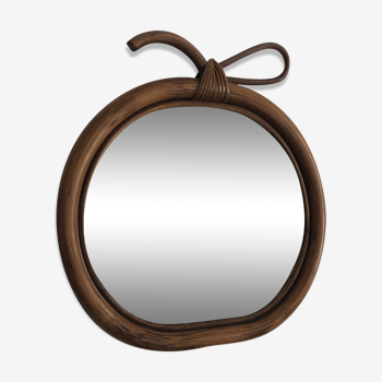 Miroir vintage 1960 pomme rotin osier 30 x 31 cm