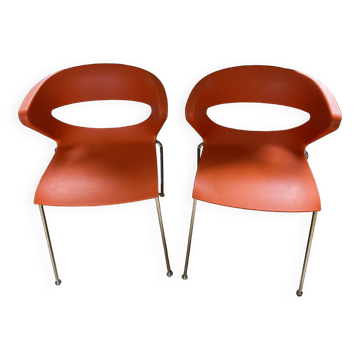 Two orange kicca chairs made in italy tbe
