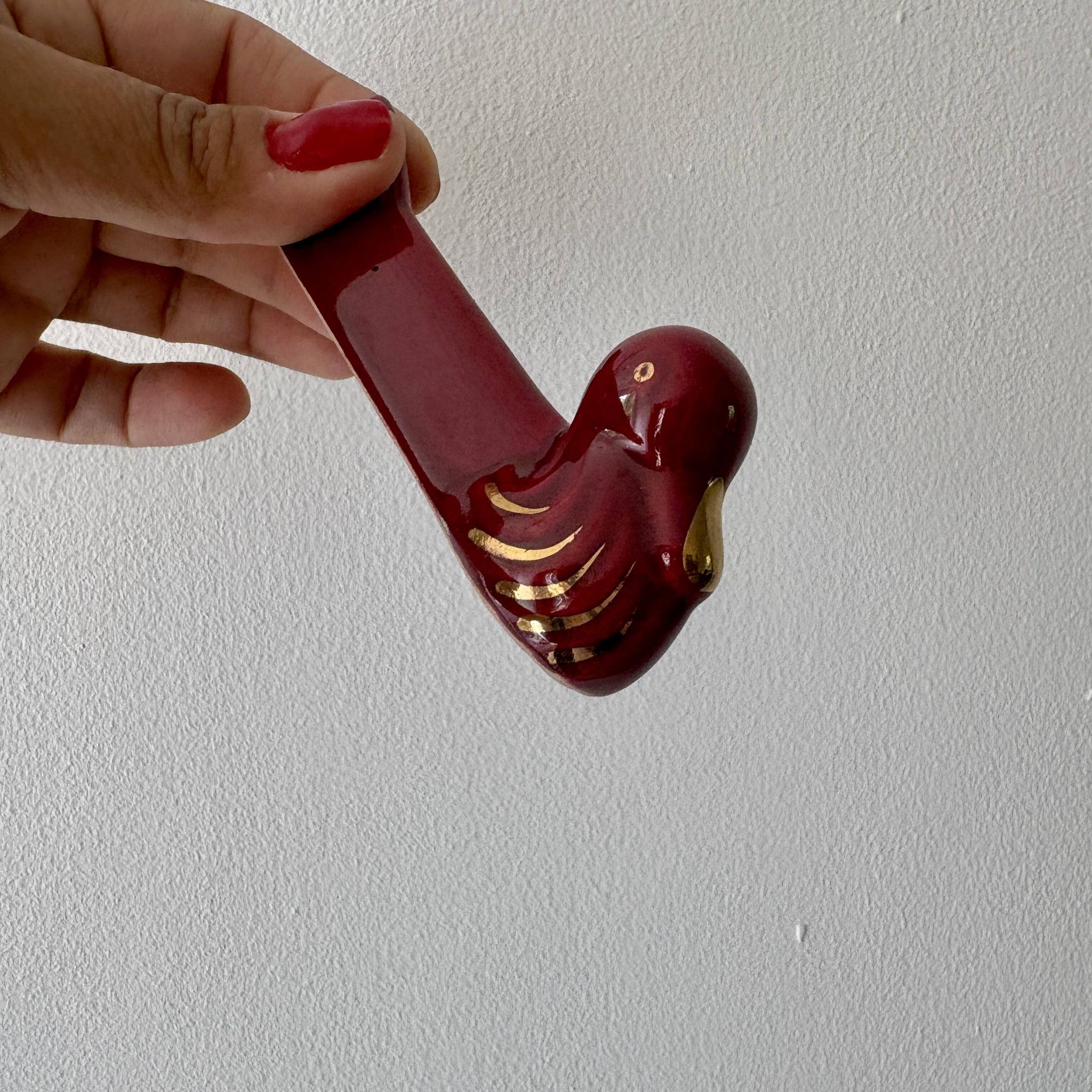 Set of 8 vintage slip knife holders in the shape of red ducks and