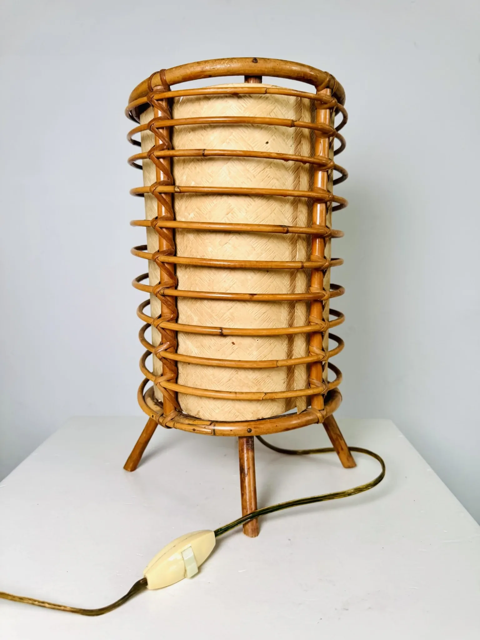 Louis Sognot Bamboo And Parchement Table Lamp, France, 1960S