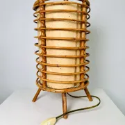 Louis Sognot Bamboo And Parchement Table Lamp, France, 1960S