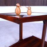 Vintage Modernist Serving Bar Cart in Walnut with Glass Top, Germany 1960s
