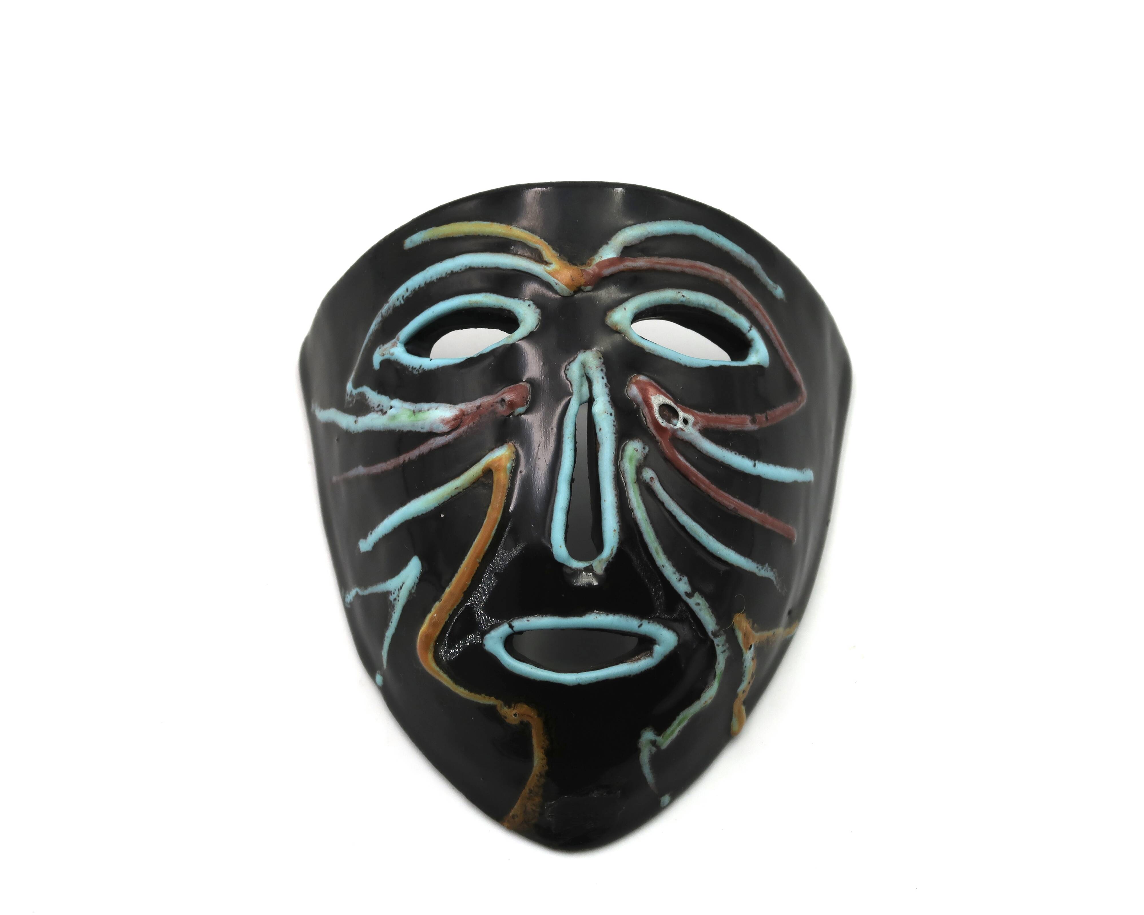 Accolay black ceramic wall mask, 1960s