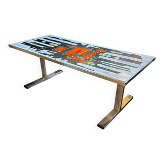 Coffee table by De Nisco Antonio, ceramic and chrome metal, Abstract Design 1960s