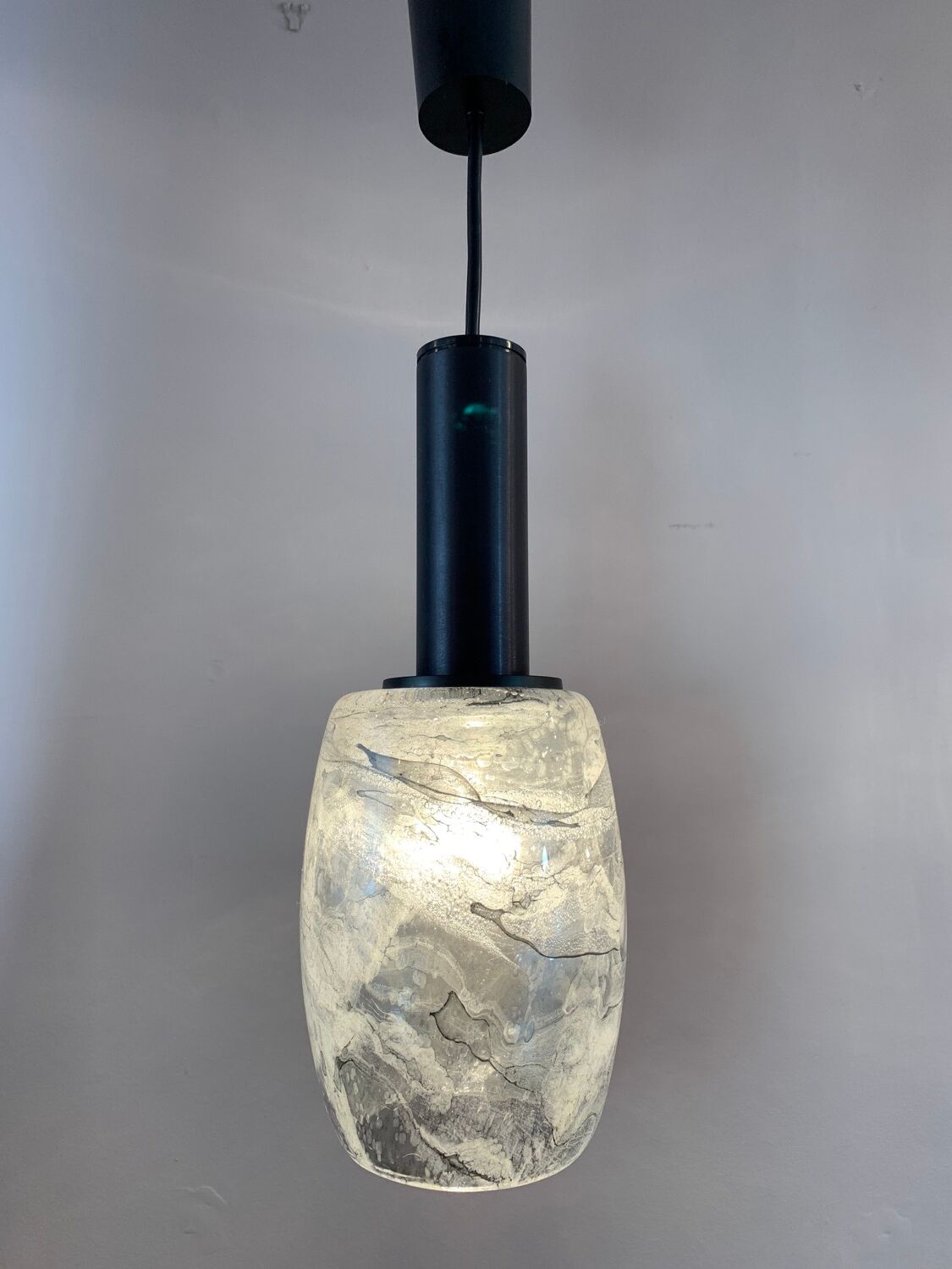 Pair of 1970s Putzler grey marbled pendant lights