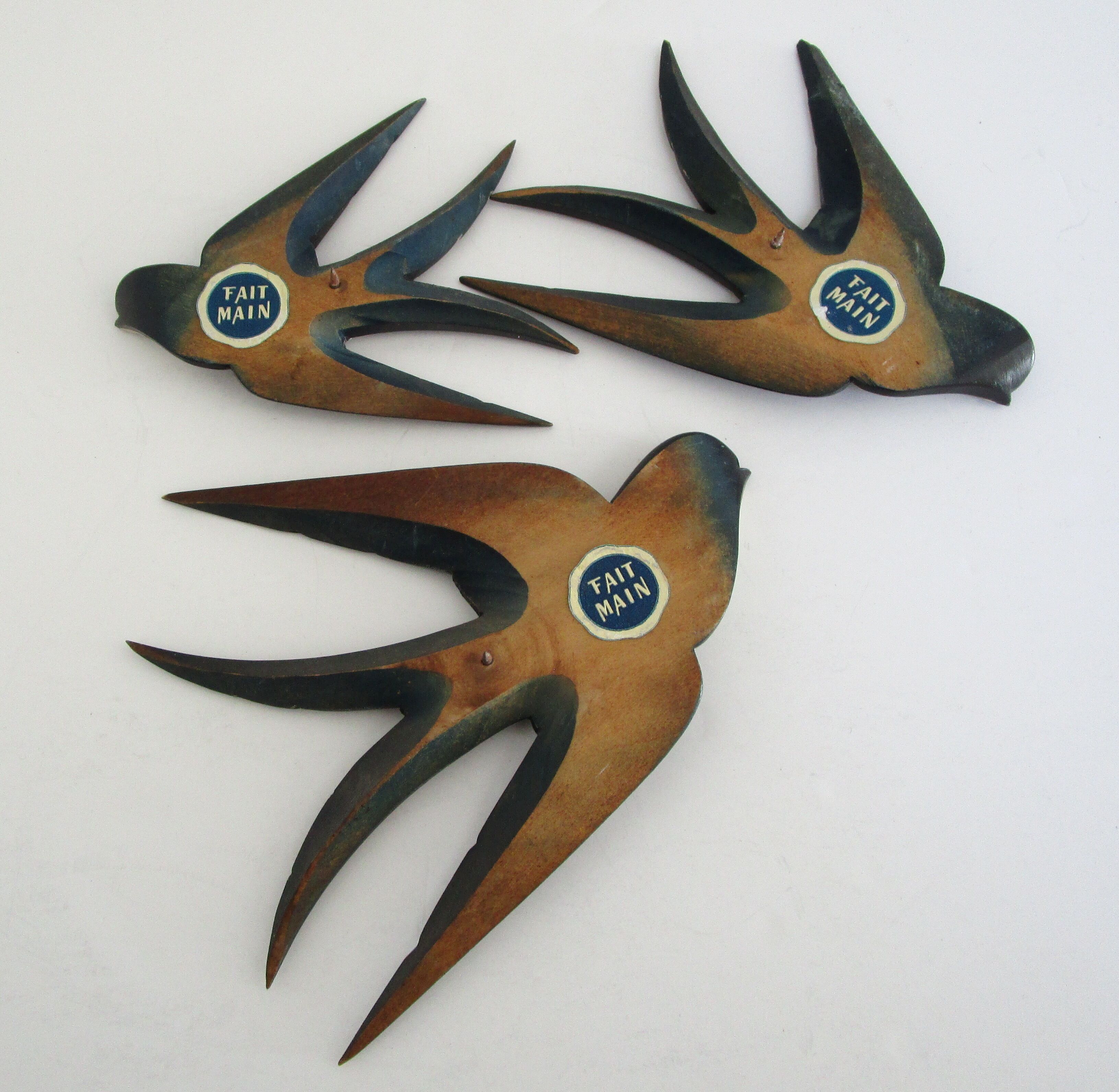Trois hirondelles bois murales vintage