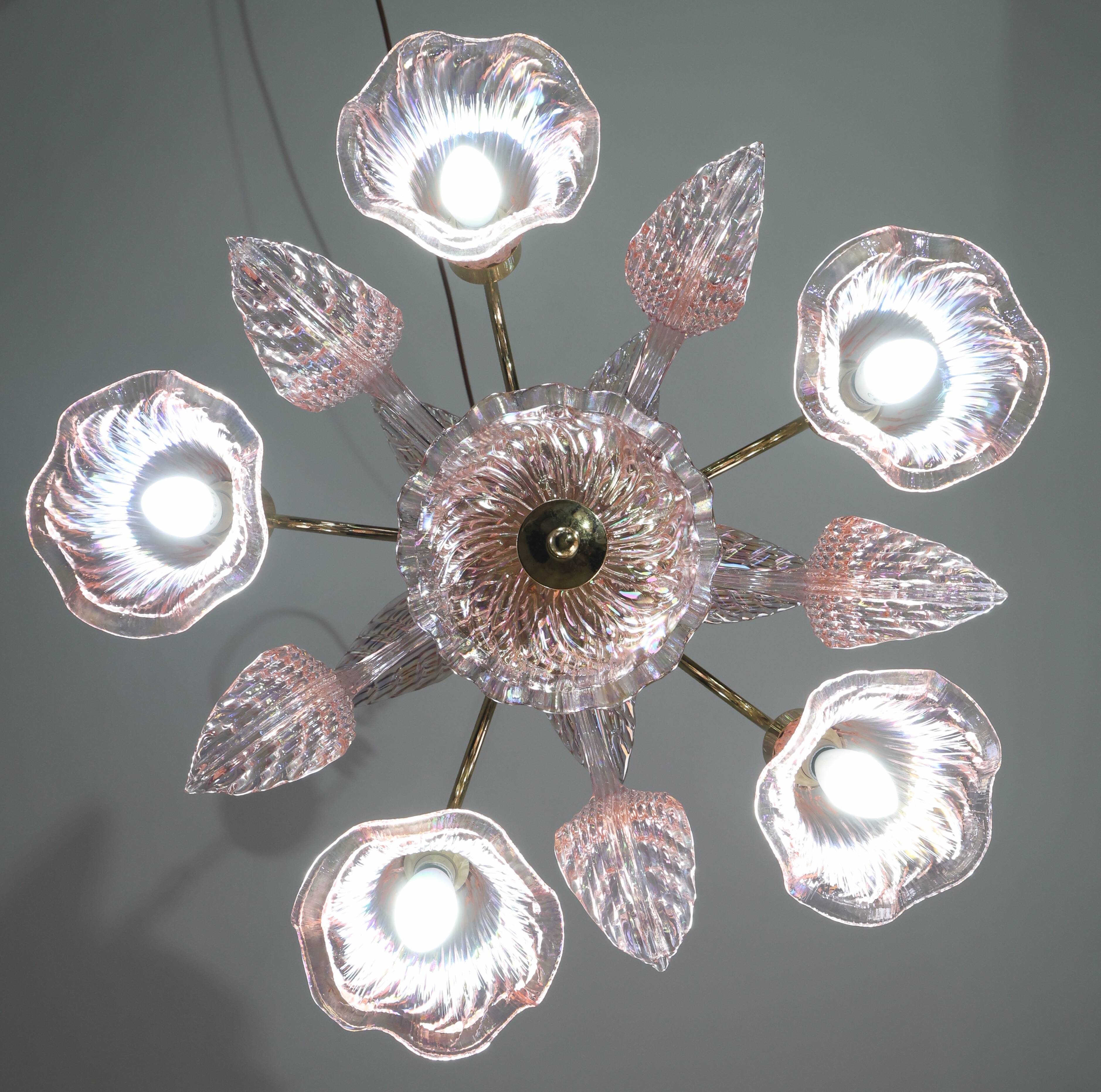 Liz Taylor, Iridiscent Pink Murano Glass Chandelier, 1980s