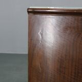 Pair of mid-century Italian walnut nightstands with glass top, 1950s