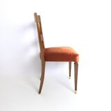 Set of Ten Orange Fabric Upholstery and Walnut Dining Chairs, Italy