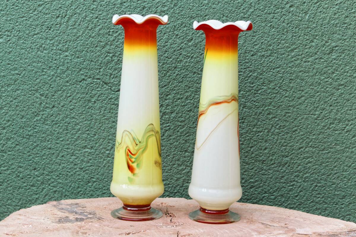 Pair of blown glass Murano collared vases