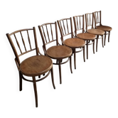 Set of 6 Fischel bentwood bistro chairs, Czechoslovakia, circa 1930–1950.