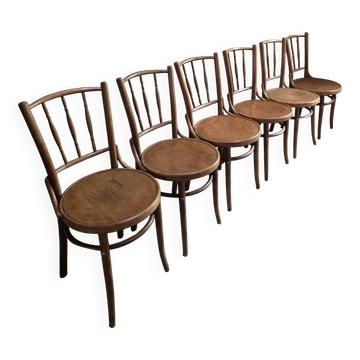 Set of 6 Fischel bentwood bistro chairs, Czechoslovakia, circa 1930–1950.