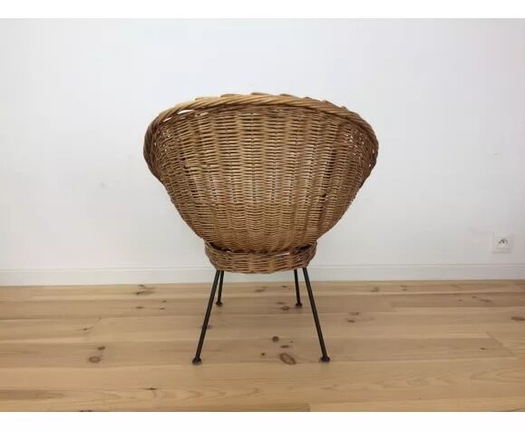 Rattan and wicker basket armchair, 50s-60s