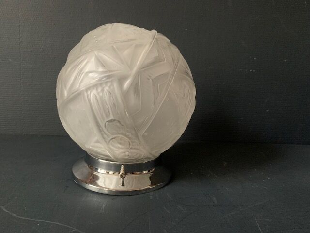 Antique art deco lamp, molded glass globe lamp 1930, France