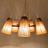 Teakwood and raffia bast chandelier by Temde
