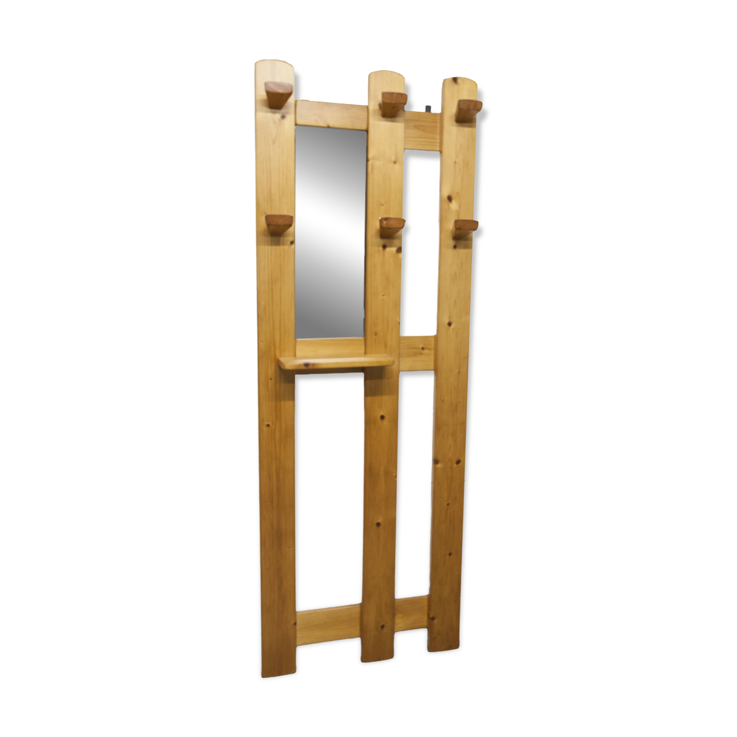 Wall-mounted coat rack, mountain style, pine, honey colour, 1970.
