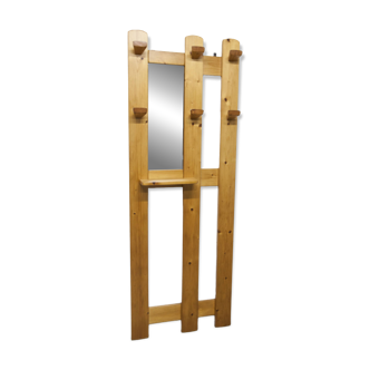 Wall-mounted coat rack, mountain style, pine, honey colour, 1970.