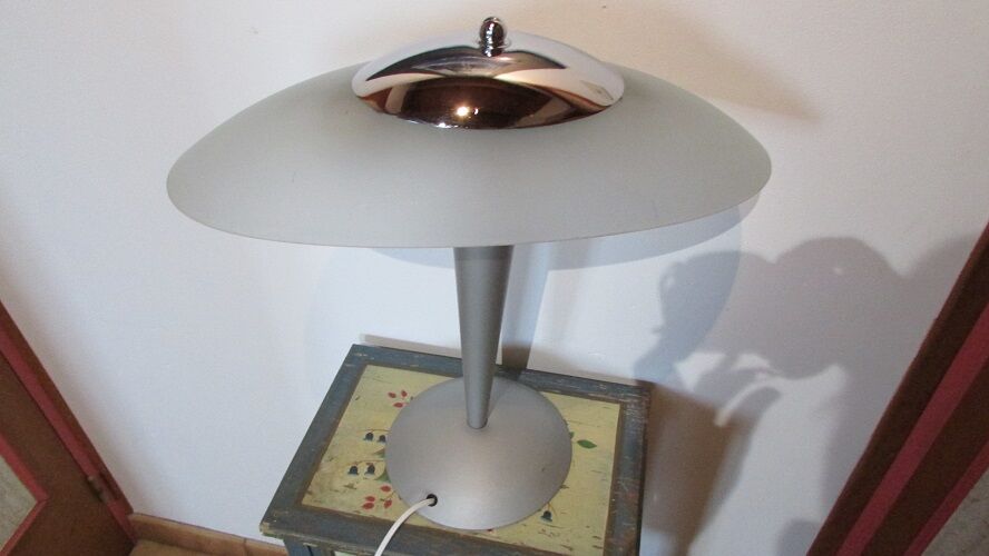 Vintage mushroom lamp, aluminium, glass and stainless steel