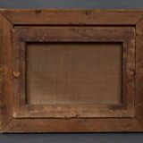 Oil on canvas 18th century scene of animals and shepherd gilded frame