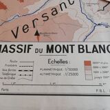 Vintage school geography map Massif du Mont Blanc