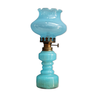 Oil lamp in blue opaline