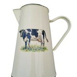 Broc water or milk in enamelled sheet metal small model with a cow pattern