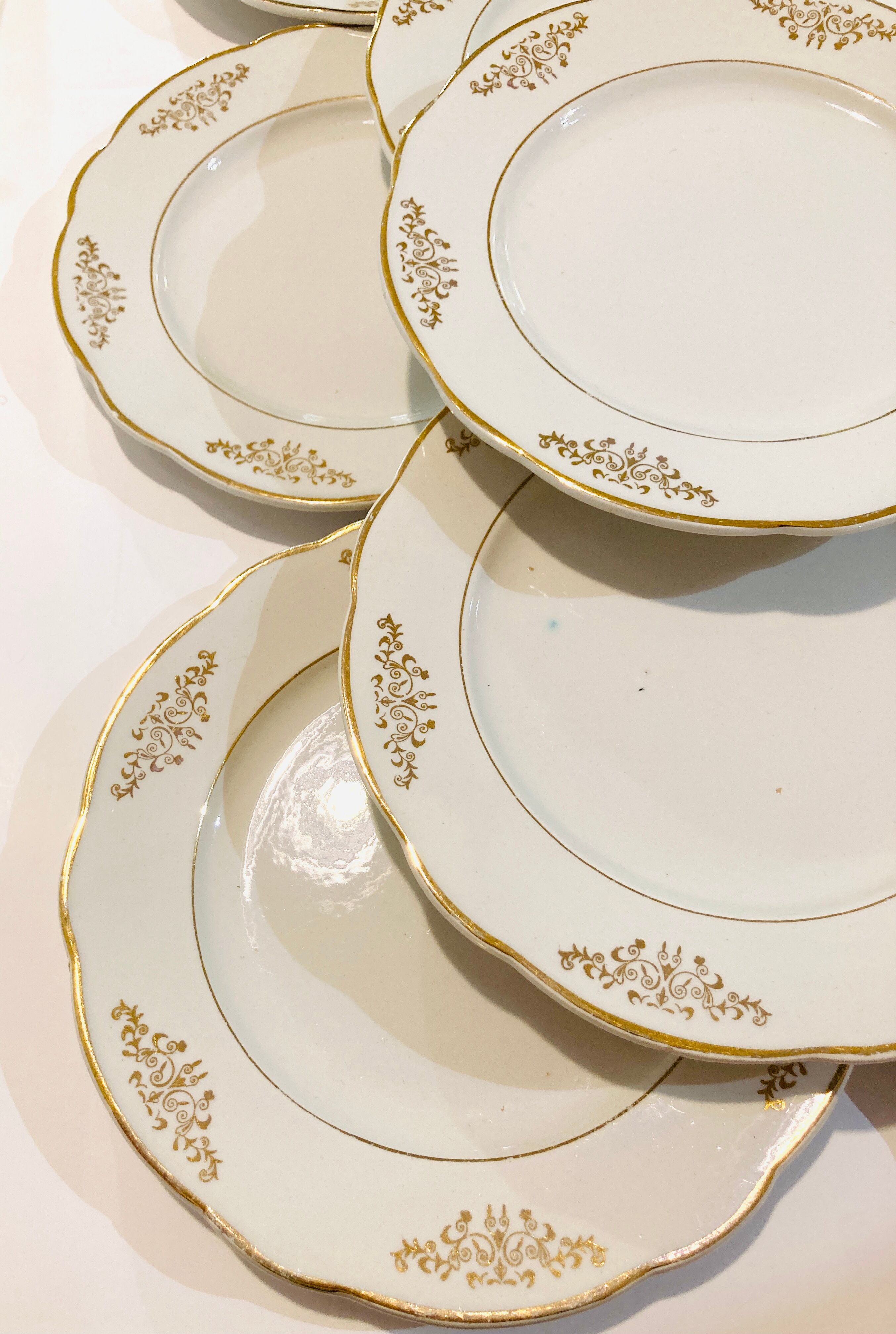 9 plates in white and gold porcelain