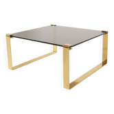 Mid-Century Modern Coffee Table with Gold Plated Base and Glass Top, 1970s