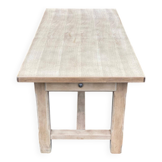 Renovated farmhouse dining table in raw oak from the 20th century, 180cm with drawer.