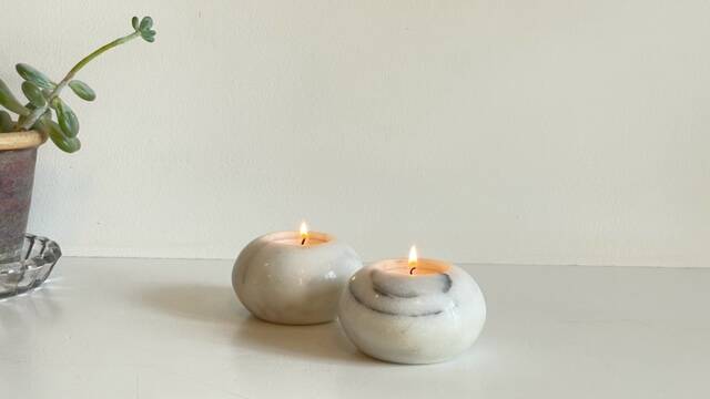 2 marble ball tealight holders from the 70s