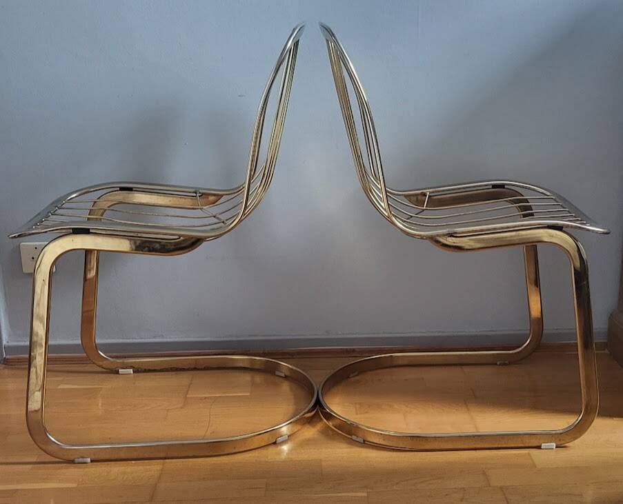 Golden metal chairs Cidue Italy 1970