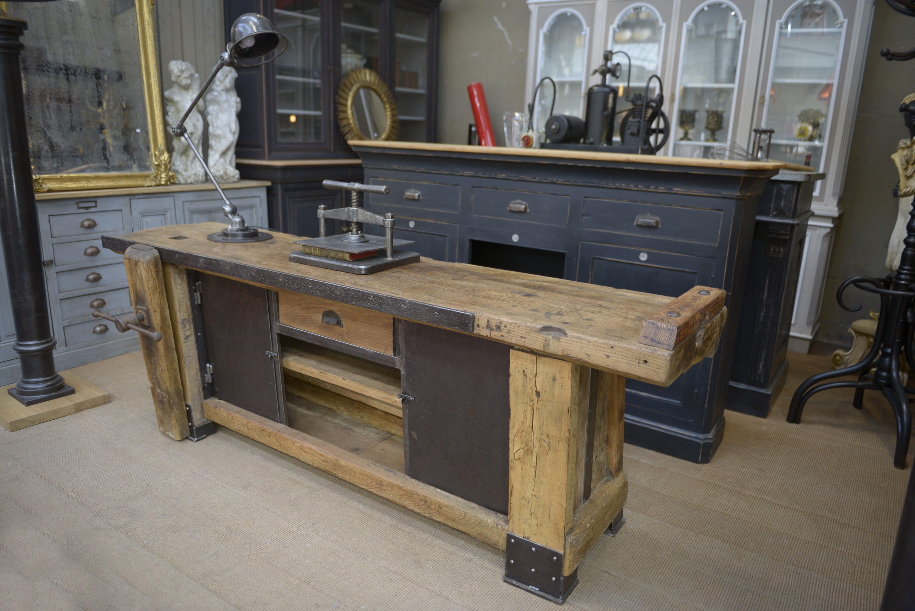 Industrial low industrial furniture carpenter's workbench 1930