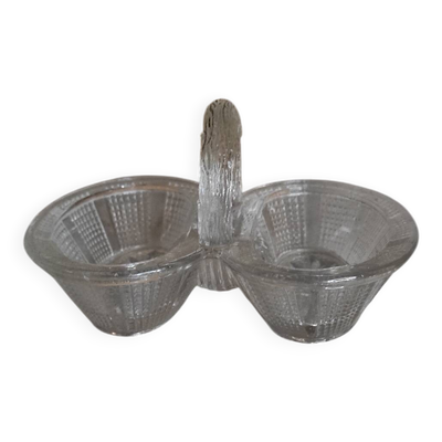 Salière poivrière ancienne en verre moulé