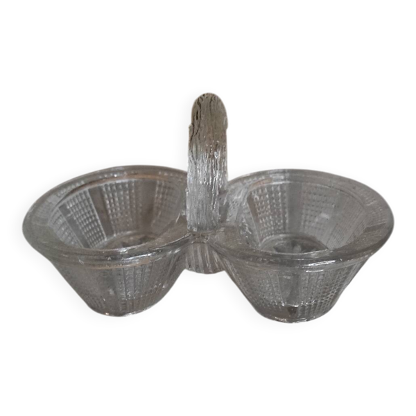 Salière poivrière ancienne en verre moulé