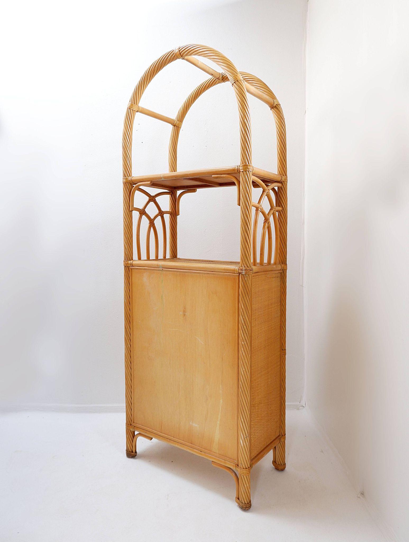 Vintage bamboo bookcase with drawers, 1980s