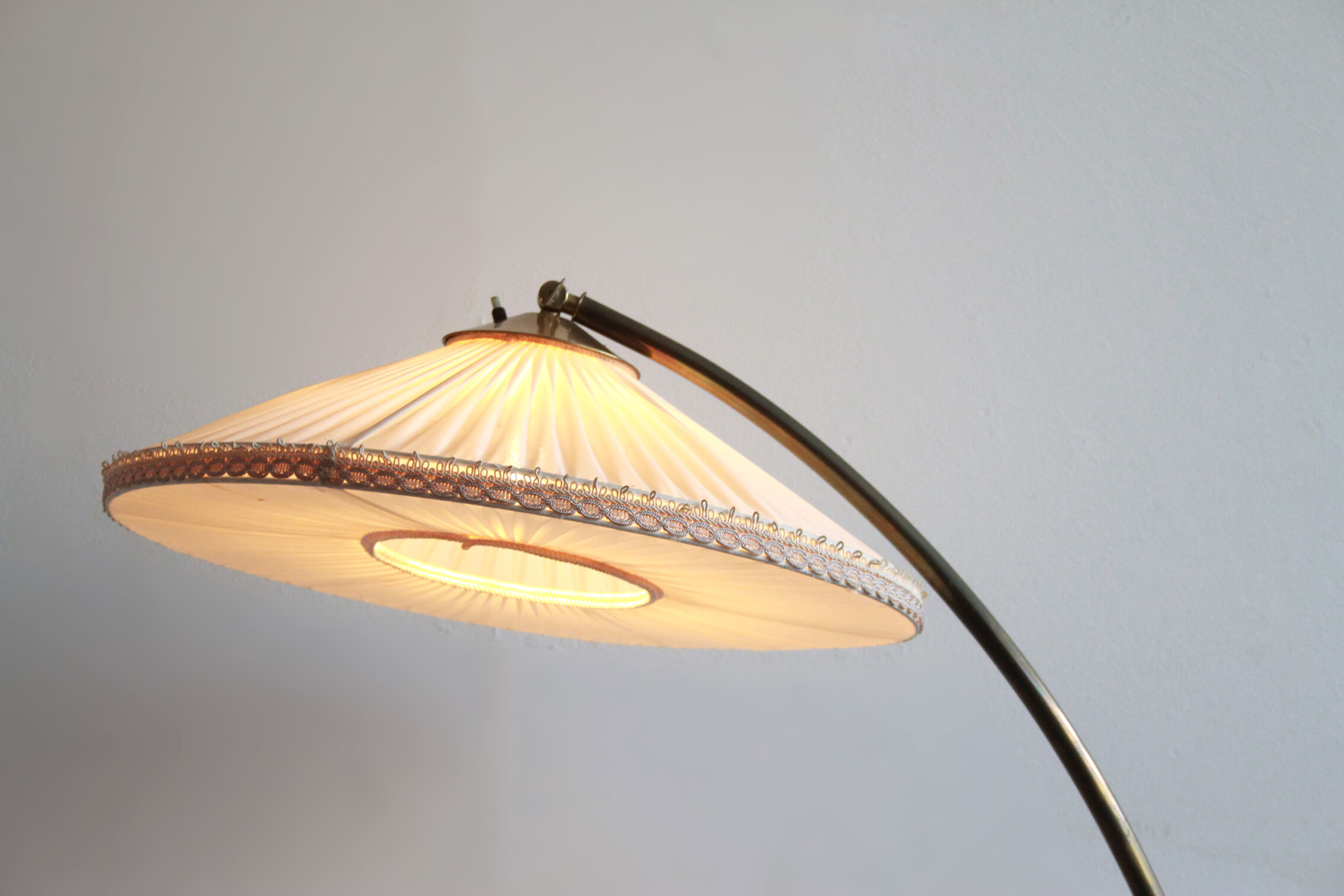1950s floor lamp in brass with plisée lampshade