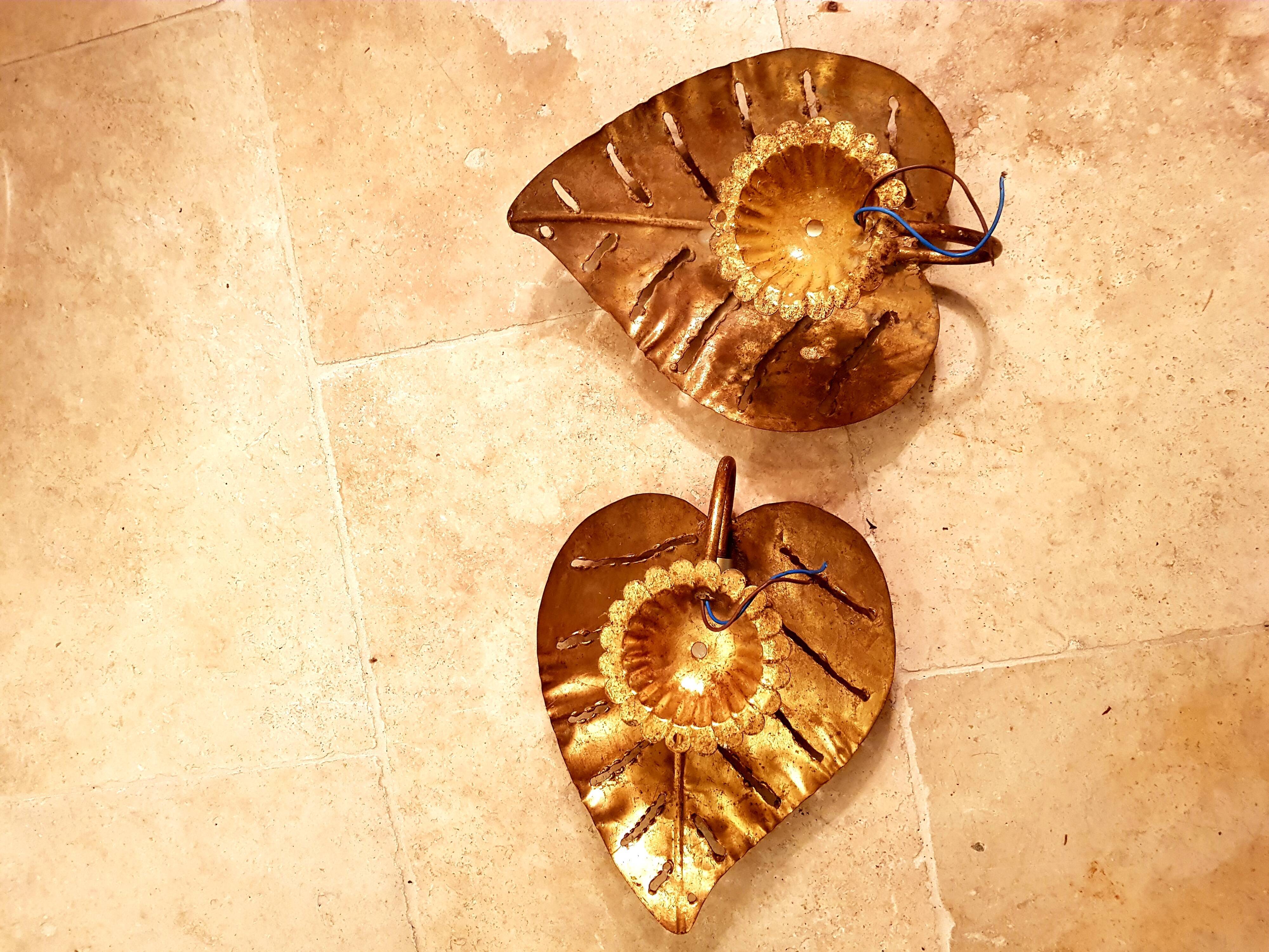 Pair of golden leaf wall light from the 70s