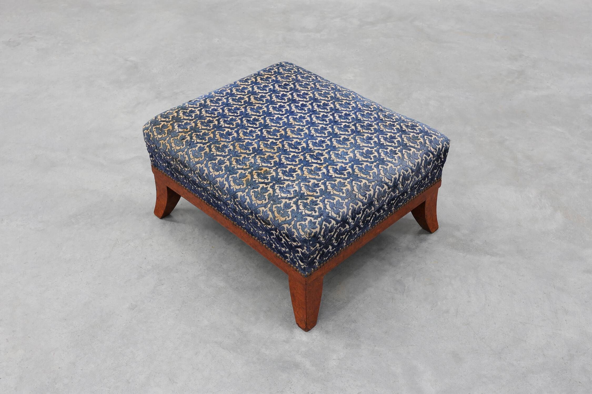 Art Deco Upholstered Footstool with Sabre Legs, France, 20th Century