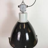Large Industrial Enamel Factory Pendant Lamp with Glass Cover, 1960s