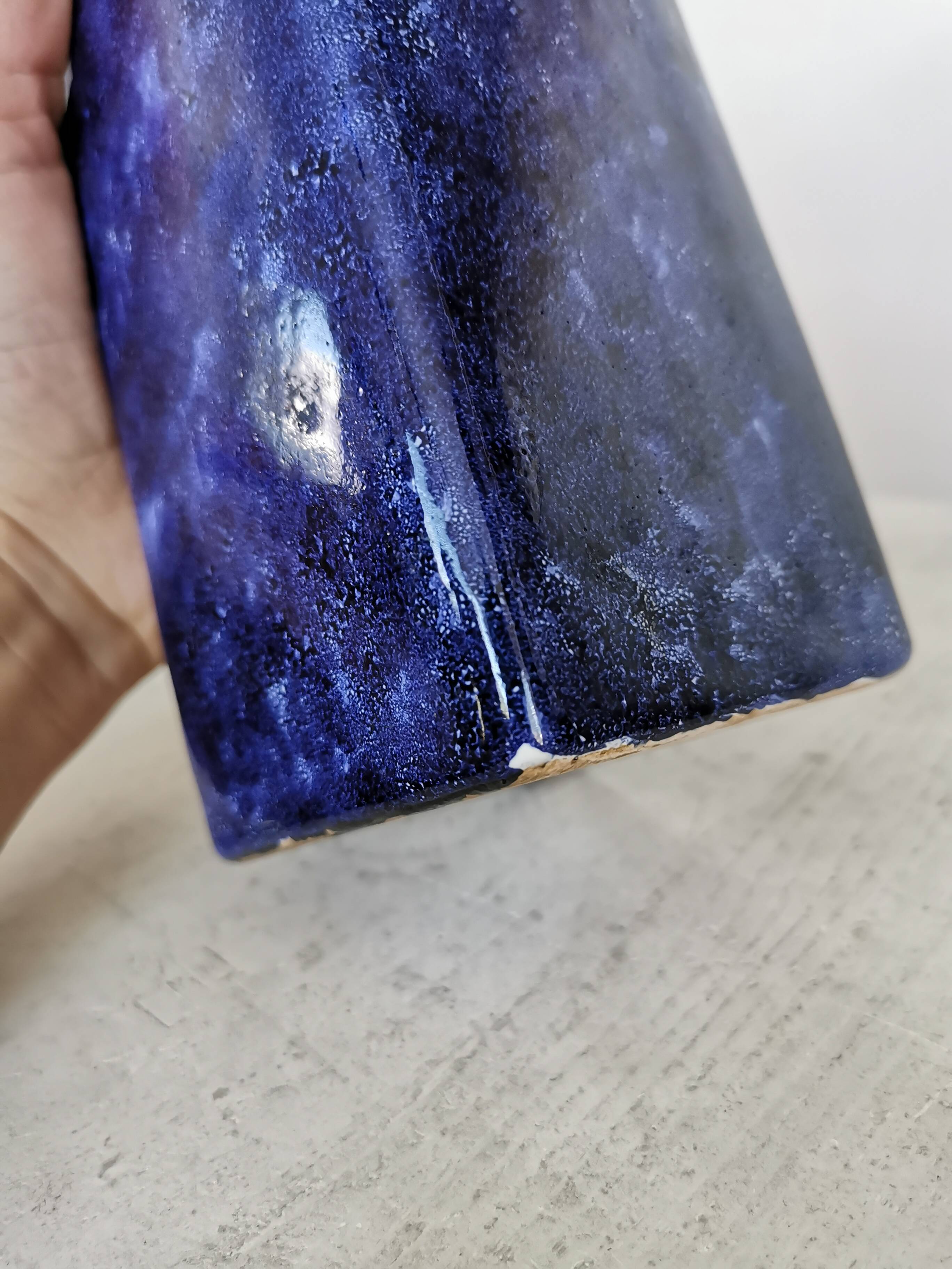 Vintage Blue Ceramic Vase: Hand-Painted Galaxy Glaze, 1970s Home Decor