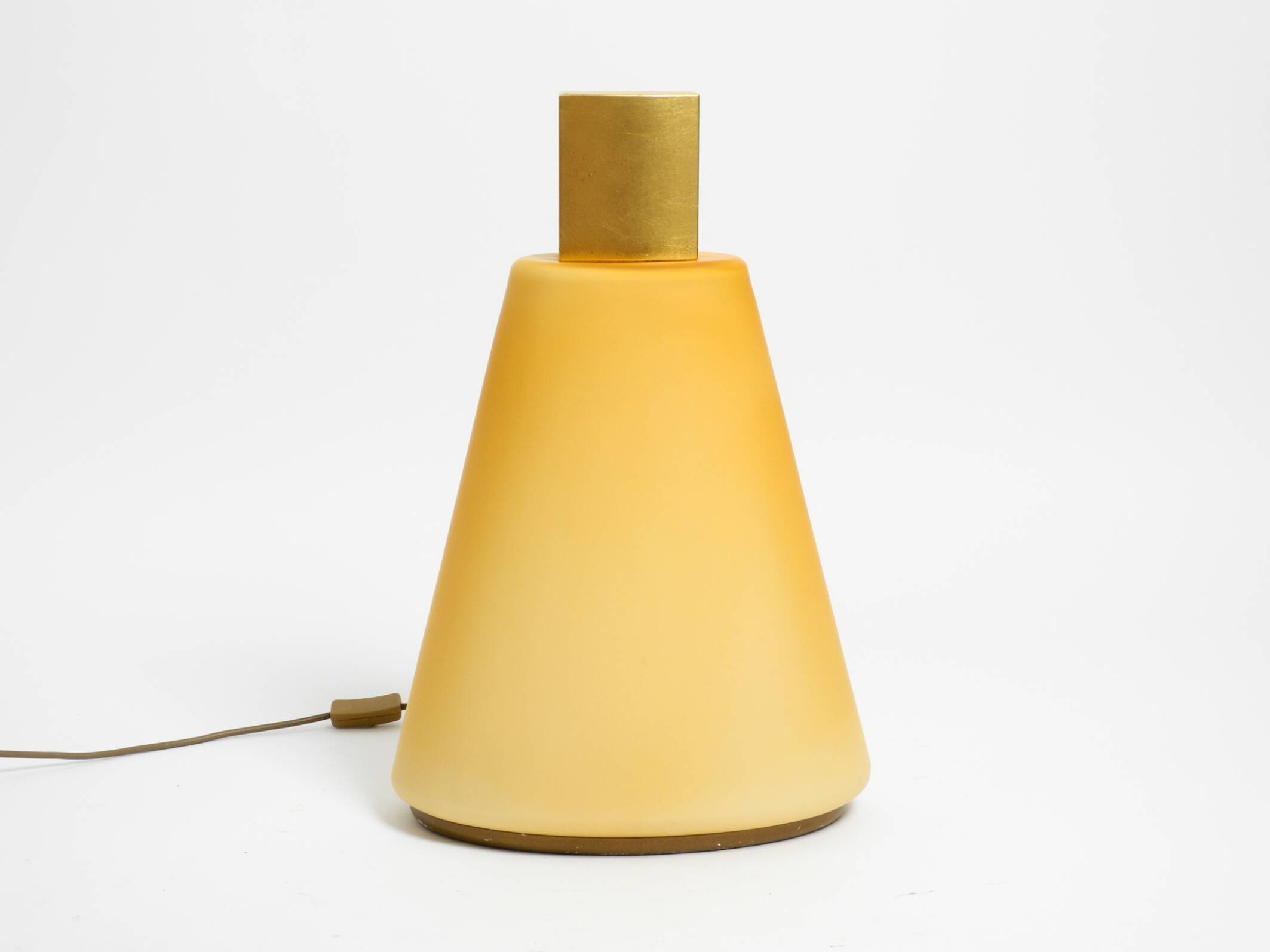 Large 1990s postmodern design floor or table lamp made of colored glass