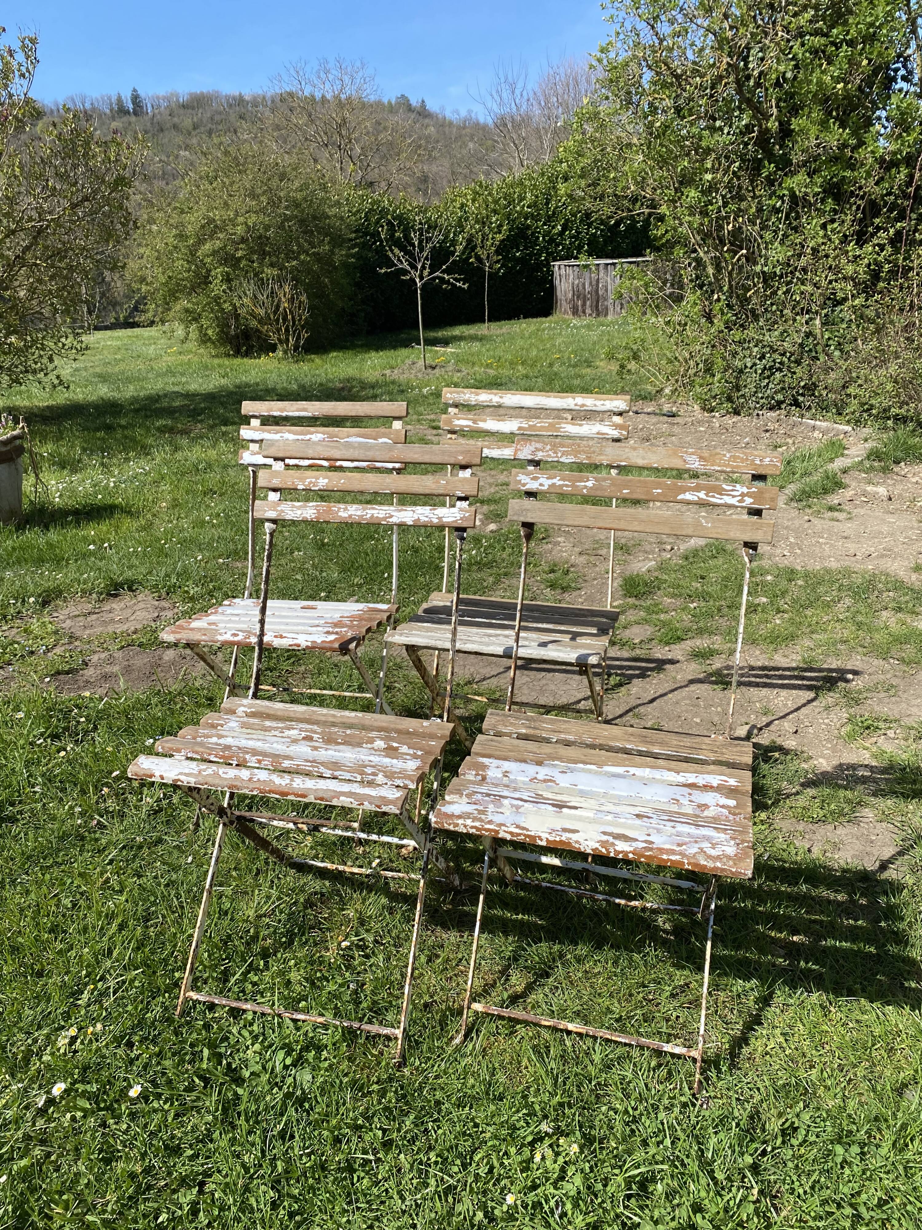 Set of 4 folding garden chairs in wood and metal