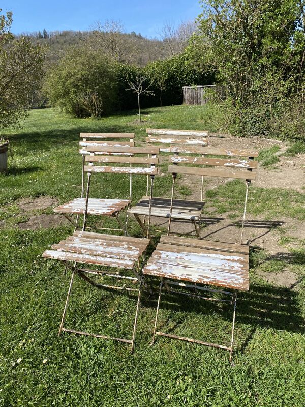 4 chaises de jardin pliantes en bois et métal