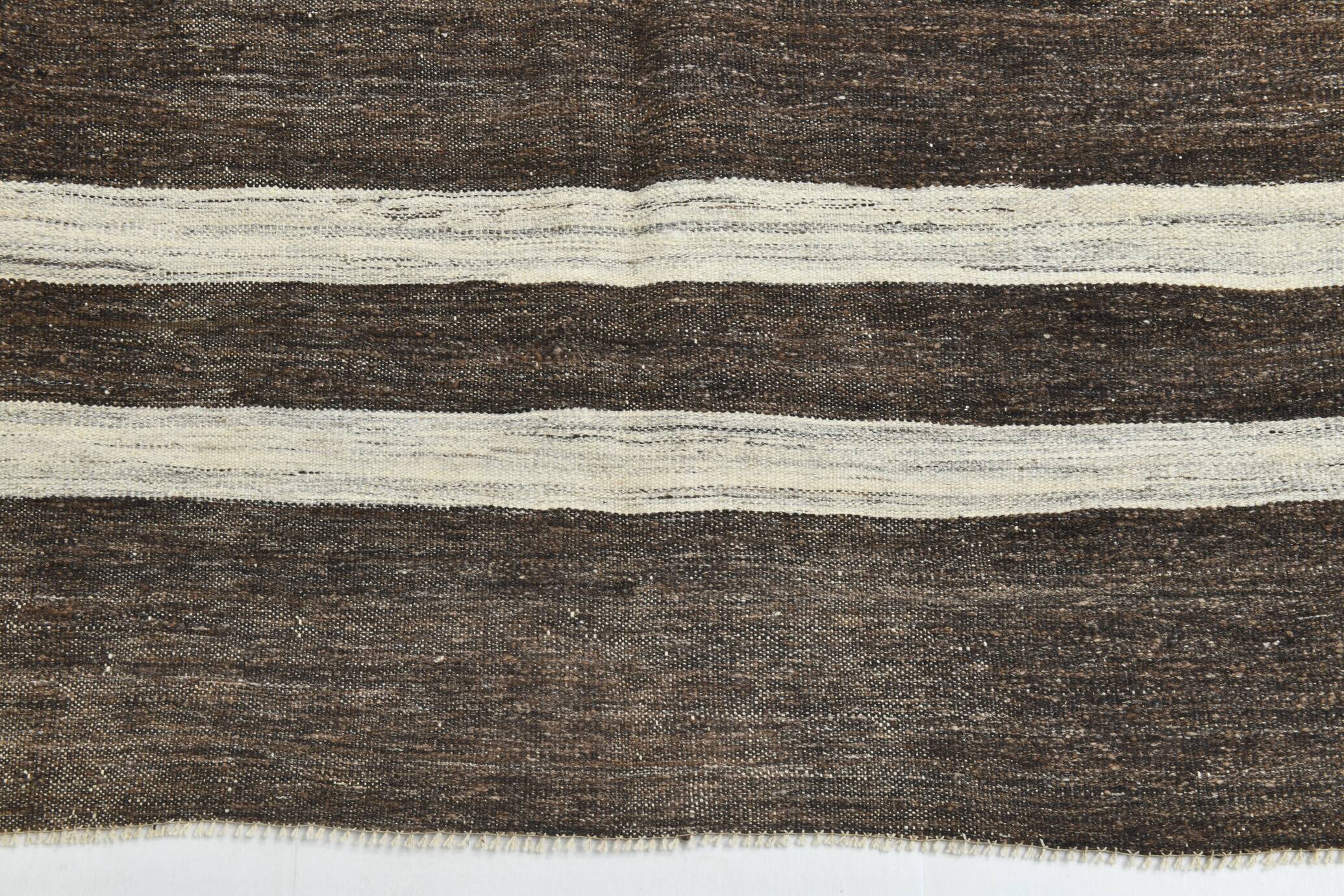 6x10 Brown & Beige Handmade Wool Kilim Rug, 195x324Cm