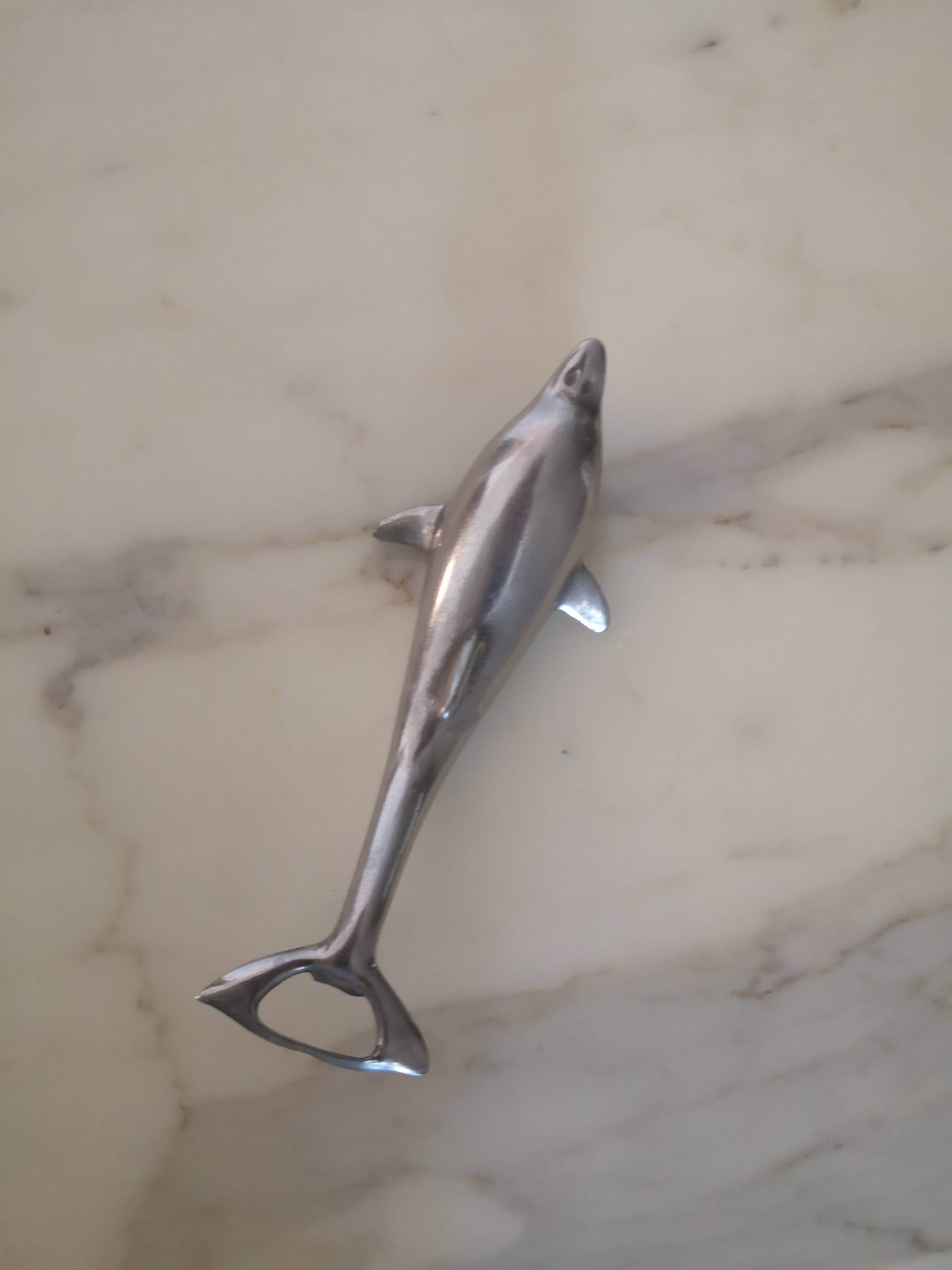 Vintage bottle opener in silver metal, 1950